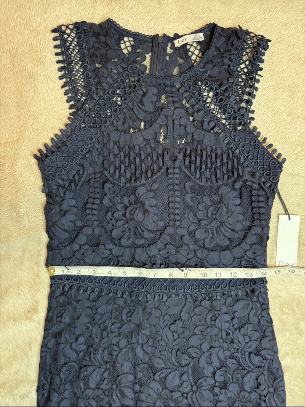 NWT Dex Navy Floral Crochet Lace Midi Dress sz M - Picture 7 of 12